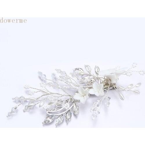 Delicate White Floral Bridal Hair Comb Women Headpiece Pearls Wedding Hair Clip Vine Hair Accessories For Bride