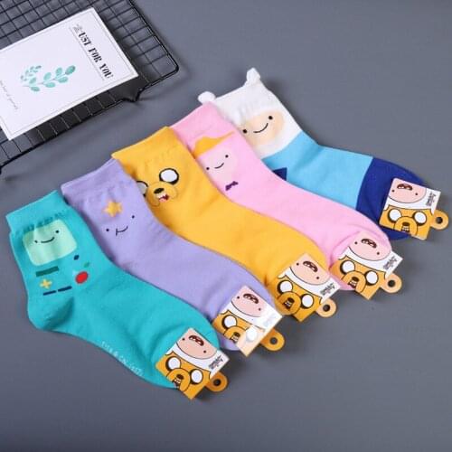 Anime Adventure Time Sock Women Cartoon Cute Socks Ice King Lumpy Space Princess Fun Autumn Winter Yellow Cotton Sock Calcetines