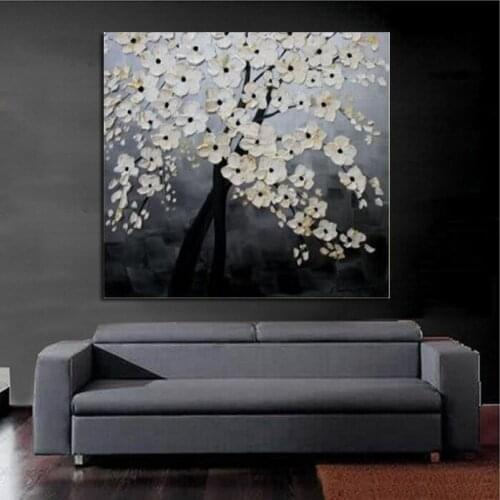 Newest Handpainted Modern flower tree Oil Painting abstract knife Canvas painting Wall Art Picture For Living Room office Decor