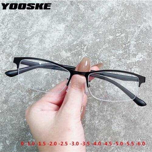 YOOSKE Business Women Finished Myopia Glasses Men Anti-blue light Prescription Eyeglasses Half Frame diopters minus -1.0 1.5 2.0