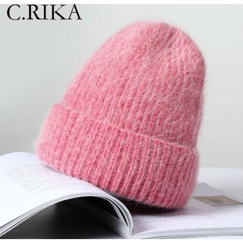 Autumn Winter Women Cashmere Woolen Rabbit Fur Beanies Hat Lady Girl Outdoor Cold Thick Warm Knitted Hat Ski Bonnets Wholesale