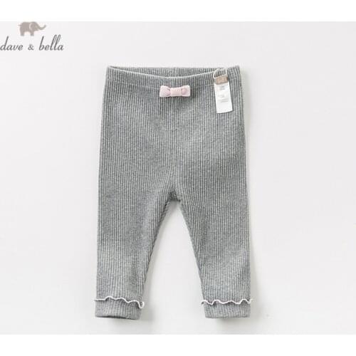 DBQ11290 dave bella autumn baby girl fashion pants children full length gray pants infant toddler Knitting leggings