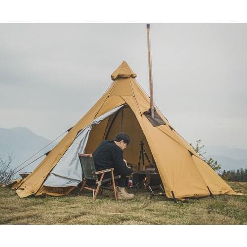Pyramid Tent Indian Shelter Anti-Rainstorm Outdoor Camping Tent Yurt Camp Tent with Chimney Window Include Inner Tent