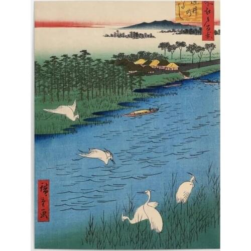 Print Canvas Wall Art Modular Egrets at Ferry Poster HD Vintage Ukiyo E Picture Home Decoration Living Room Painting Framework