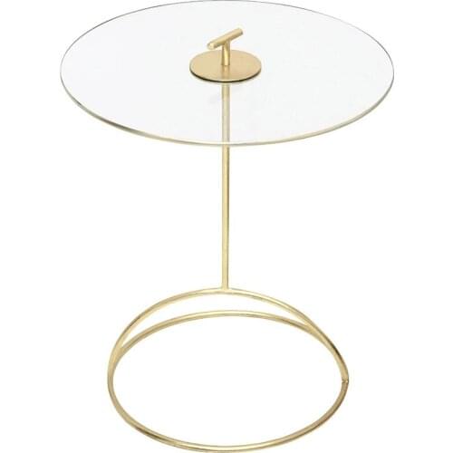 Simple Household Golden Round Table Tempered Glass Small Coffee Table Electroplating Process Movable Sofa Side Table