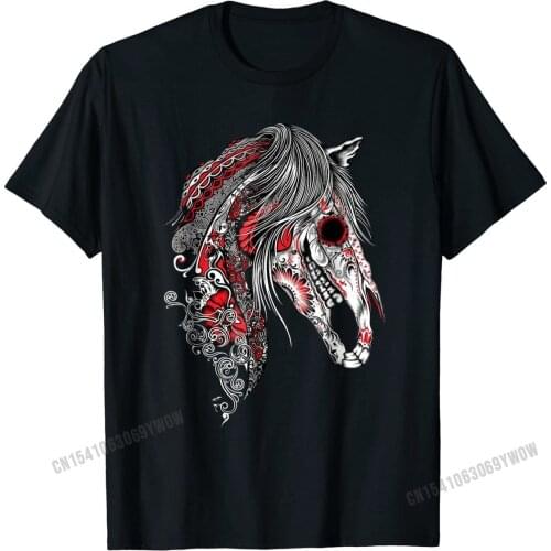 Cute Sugar Skull Horse Shirt, Day of the Dead T-shirt Man Family Group Tops Tees Cotton Top T-shirts Casual