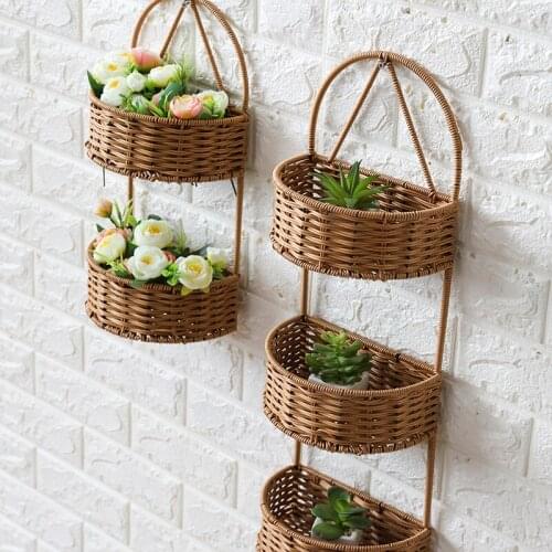 TT Bathroom Storage Rack Plastic Rattan Wall-Mounted Kitchen Storage Rack Flowers and Plants Storage Rack