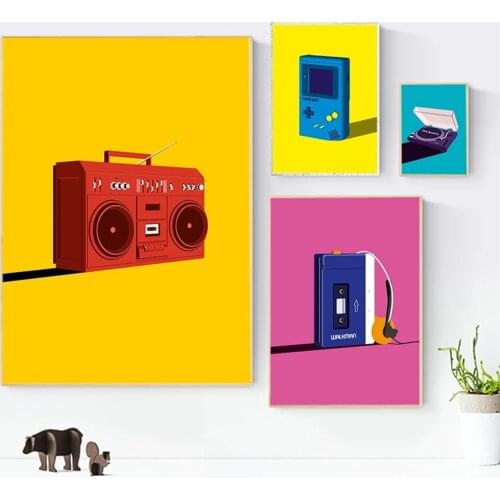 Walkman record stand poster cassette player pop prints music canvas painting modern speakers game boy room wall decoration