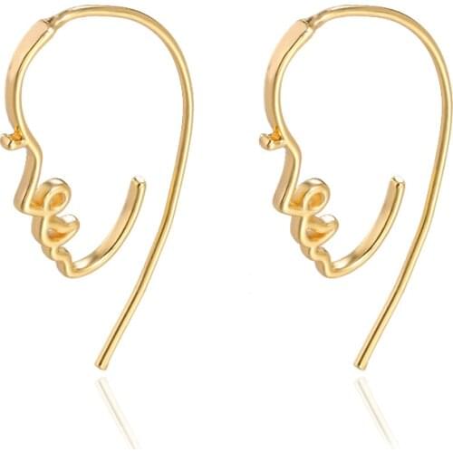 Thin Wire Wrap Face Earings Fashion Jewelry Stainless Steel Abstract Human Face Drop Dangle Earrings Best Friend Gifts Bijoux