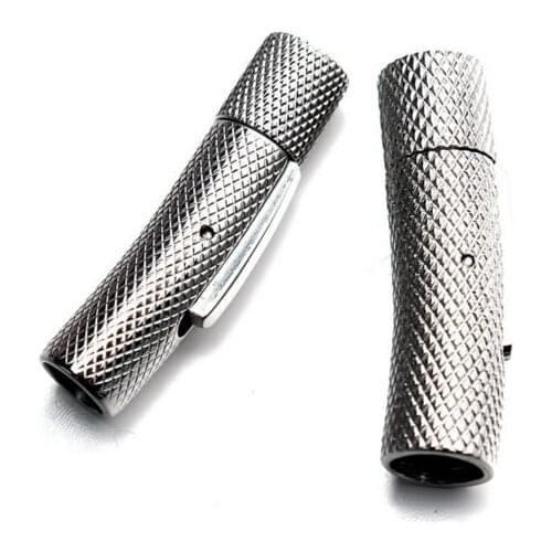 Stainless Steel Clasp Tube For Leather Cord Bracelet Connector DIY Jewelry MakingFinding Adjustable Snap Lock End Caps Clasps