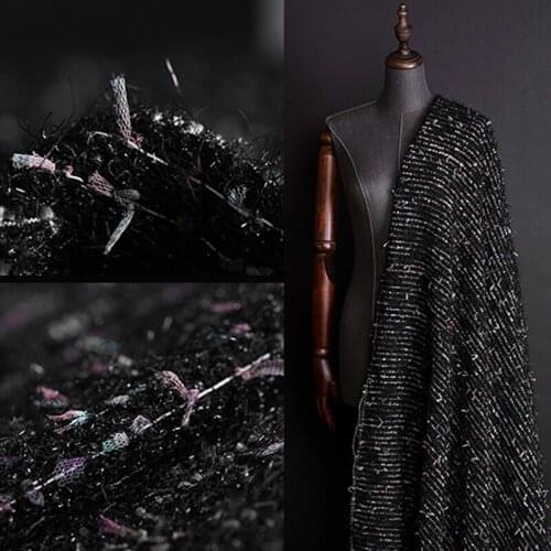 145CM Wide 480G/M Weight Black Tweed Knitted Wool & Polyester & Acrylic Fabric for Autumn Spring Dress Coat Jacket E1169