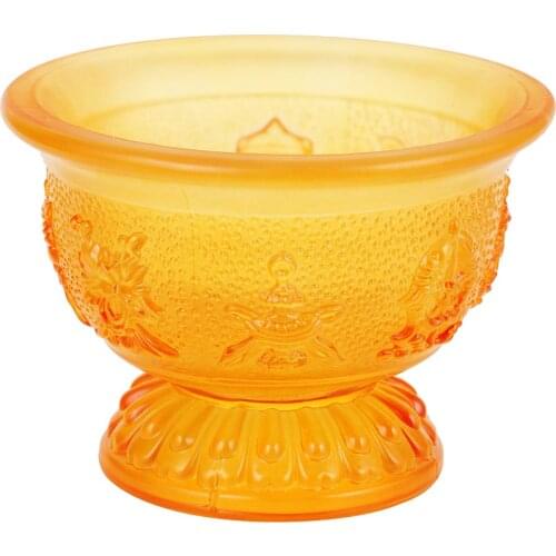 Eight Auspicious Water Supply Cups for Buddha, Seven Tribute Home Front Lotus 8.5cm Amber
