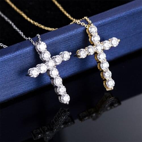 MS-303 14K Gold Pendanet Necklace HPHT Lab Grown Diamond Cross DEF VS1 2.8mm