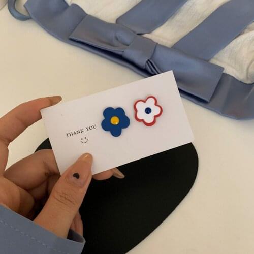 Sen Series Contrast Color Flower Asymmetric Earrings Sweet And Fresh 2021 Summer New Ear Stud Women Jewelry