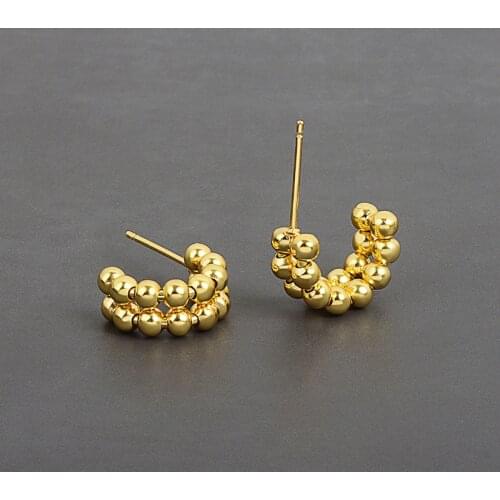 QMCOCO Creative Design Simple Punk Bead Studs Earrings For Women 925 Silver Elegant Earring Jewelry Accessories Gifts