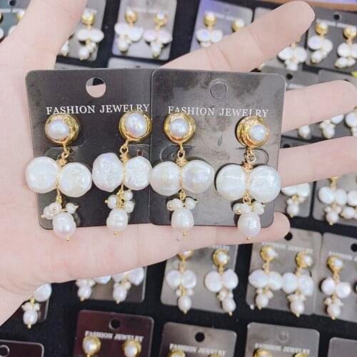 Natural Baroque Pearl Earrings For Women Gold Wire Wound Pearl Dangle Earring 3Pairs Earring Wholesale