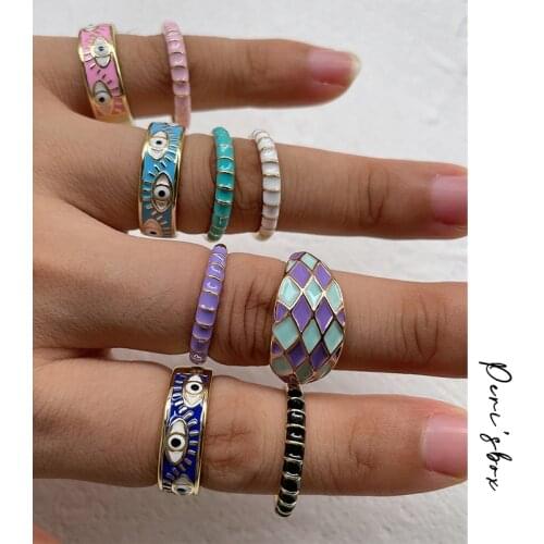 PerisBox Candy Color Eyes Enamel Band Open Ring For Women Minimalist Cute Multicolor Adjustable Rings Boho Summer Jewelry