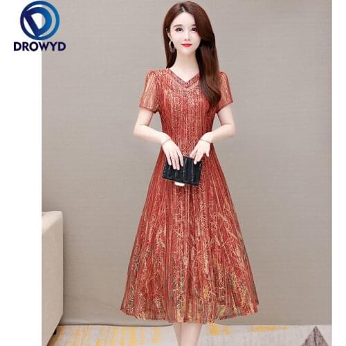 Fashion Elegant Women Dresses Summer Ladies V-Neck Short Sleeved Loose Printed Dress Female Bodycon Vintage Party Robe Vestidos