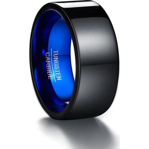 10mm Classic Black Blue 100% Tungsten Carbide Rings for Men Wedding Bands Polishing Tungsten Steel Ring