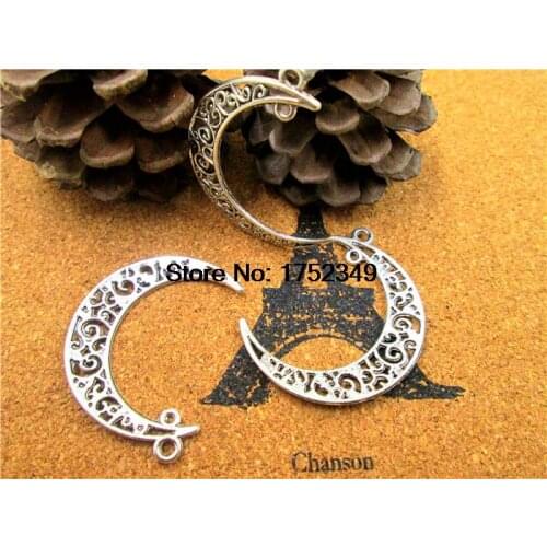 15pcss Antique Silver Hollow Crescent Moon Charms Pendant Jewelry Supplies Connector Link Drops 39*9mm