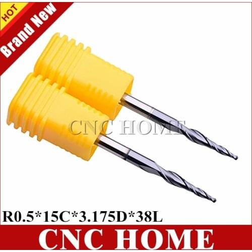 2pcs R0.5 HRC55 Taper Ball Nose End Mill Tapered Cone Milling Cutter CNC Woodworking Router Bit 3.175mm 1/8" Shank
