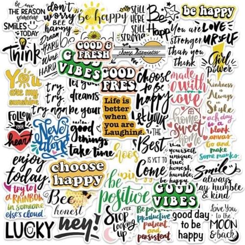 50pcs English Letters Inspirational Quotes Cartoon Sticker for Laptop Computer Skateboard Case Helmet Toy Stickers
