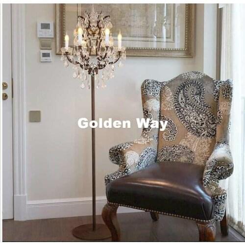 Free Shipping Nordic Iron 6 Lights Crystal Table Lamps Antique Retro Crystal Floor Lights Living Room Bedroom Decora Lighting