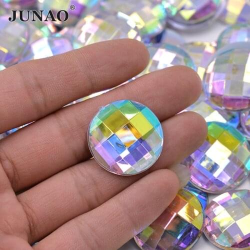 JUNAO 6 8 10 12 20 30 35mm Large Crystal AB Rhinestones Flatback Round Acrylic Strass Stones Scrapbook Crystal Diamond