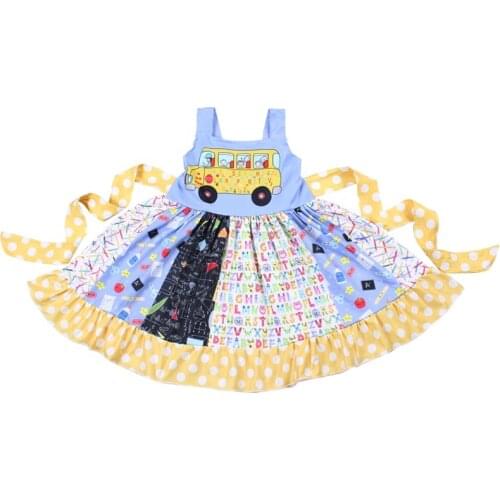 Boutique children clothes girl summer sleeveless car yellow dots print milk silk dress back to school dress
