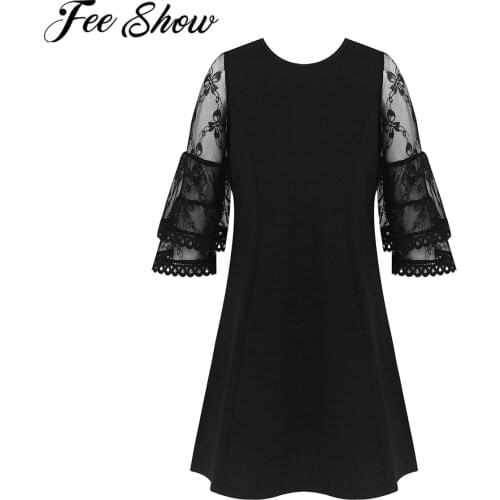 Kids Teen Girls Dress Spring Autumn Casual Children Clothing Pure Color Hollow Out Mesh Layered Flared Sleeve A-line Party Dress