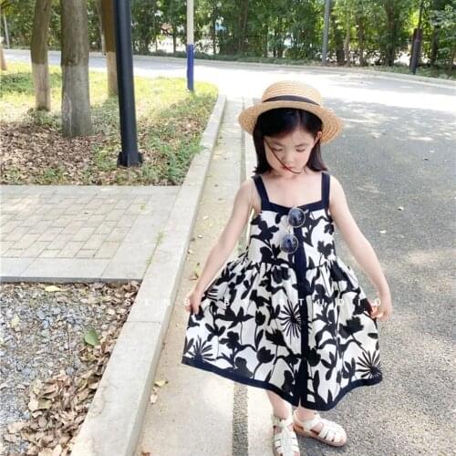 2 To 13 Years Little Baby Girls Summer Dress Kids Pirnt Strap Dress For Girls Cotton Casual Princess Dresses Children Clothing
