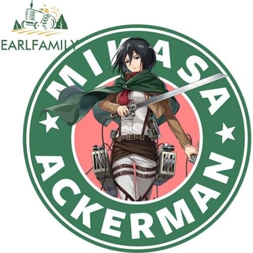 EARLFAMILY 13cm x 13cm for Attack on Titan Mikasa Ackerman Car Stickers Graffiti Vinyl Decal Motorcycle Vinyl Car Wrap Sticker