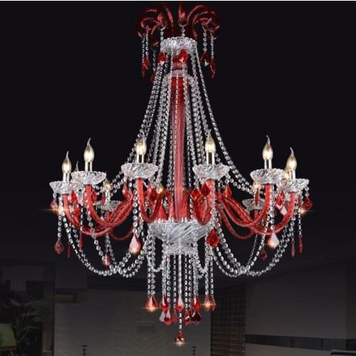 European red crystal LED chandelier living room bedroom hotel lobby light decoration luxury K9 crystal chandelier fixture