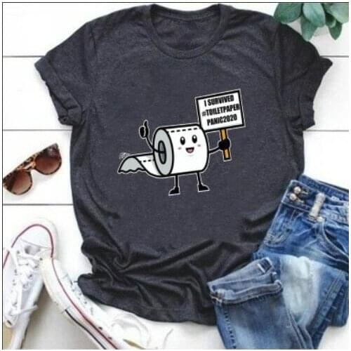 Toilet Paper Tshirt 2020 I Survived Funny T Shirt Cotton Breathable Tee Tops Kawaii Harajuku Tshirt