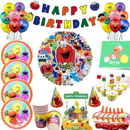 Sesame Street Theme Birthday Party Decoration Paper Plates Cups Napkins Balloon Disposable Tableware Baby Shower Supplies