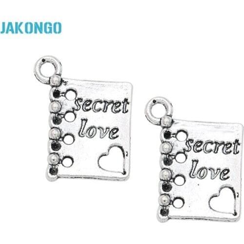 JAKONGO Antique Silver Plated Secret Love Book Charms Pendants for Bracelet Jewelry Making DIY Necklace Craft 19X12mm