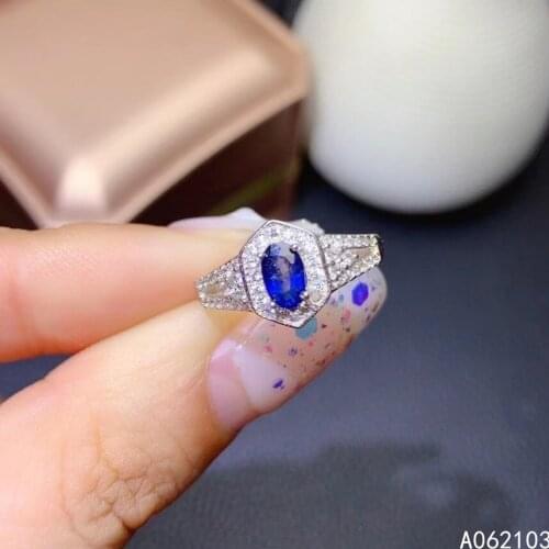 KJJEAXCMY fine jewelry 925 sterling silver inlaid natural sapphire Women elegant simple geometric pattern adjustable gem ring su