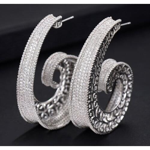 LARRAURI Luxury Circle Hollow Cubic Zirconia Statement Big Hoop Earrings For Women Wedding DUBAI Bridal Round Earrings 2019