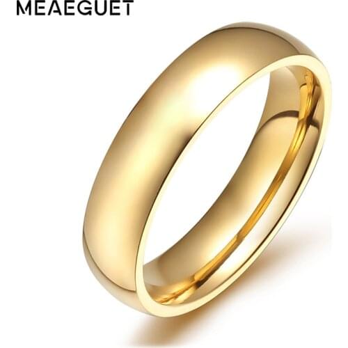 Meaeguet 4mm Wide Gold-color Stainless Steel Wedding Band Engagement Rings For Women Men Jewelry USA Size 5-12