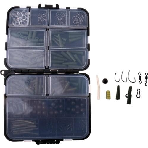 174pcs/lot Assorted Carp Fishing Accessory Kit Tackle Hair Rigs Combo Hooks with Tackle Box