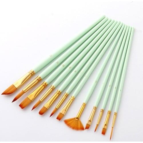 New 12 pcs/set Different Shape Nylon Hair Paint Brush Gouache Watercolor Brush Oil Painting Brush Art Supplies