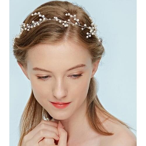 Silver Headdress Pearls Headband Wedding Bridal Hair Accessories Minimalist Headwear for Girl or Women