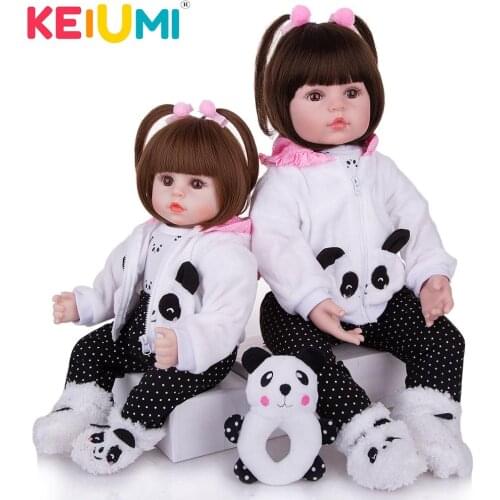 KEIUMI Realistic Reborn Baby Girl Doll Cloth Body Stuffed Lifelike Babies Doll Toy Wear Panda Clothing Kid Xmas Birthday Gifts