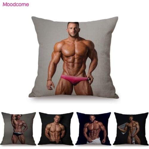 Muscle Male Boy Gym Advertising Pillow Cover Hormone Boyfriend Sexiest Man Hot Hunk Guy Sofa Cushion Cover Gay Home Decoration