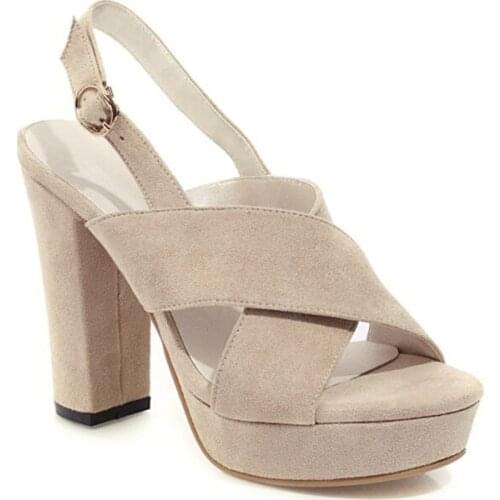 New Open Toe Thick Heel High-heeled Water-proof Platform Button Large Size Versatile Temperament Sandals Womens Summer