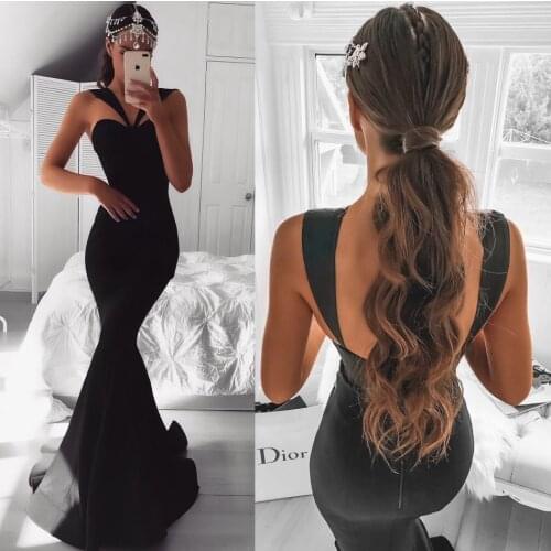 Sexy Backless Mermaid Prom Dresses 2020 Prom Gowns Charming Hater Black Prom Gowns Custom Make Long Party Dress Vestidos De Gala