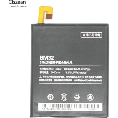 Ciszean 1x BM32 / BM 32 Phone Replacement Battery For Xiaomi Xiao Mi 4 Mi4 M4 M 4 16GB 64GB 3000mAh Batteria Batterij Batteries