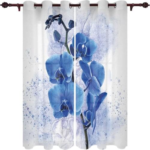 Modern Curtains Blue Phalaenopsis Watercolor Baby Room Bedroom Creative Curtains Kitchen Living Room Terrace Valance Curtains