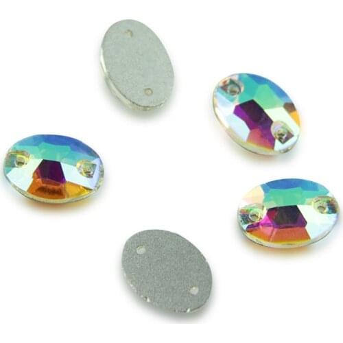 Glass Crystal Sew On Rhinestone Oval AB Black Gray Full Size High Quality flatback Best Diamond Sewing Rhinestone For Garment