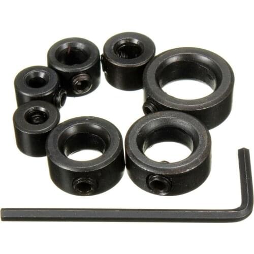 7pcs 3/4/5/6/8/10/12mm Drill Bit Depth Stop Collars Ring Dowels+ Hex Wrench Set